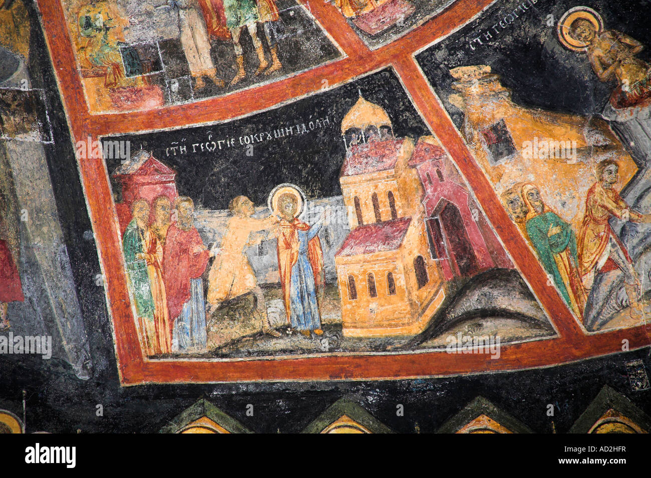 Painting On Wall Of Old Church Sinaia Orthodox Holy Monastery Stock Photo Alamy