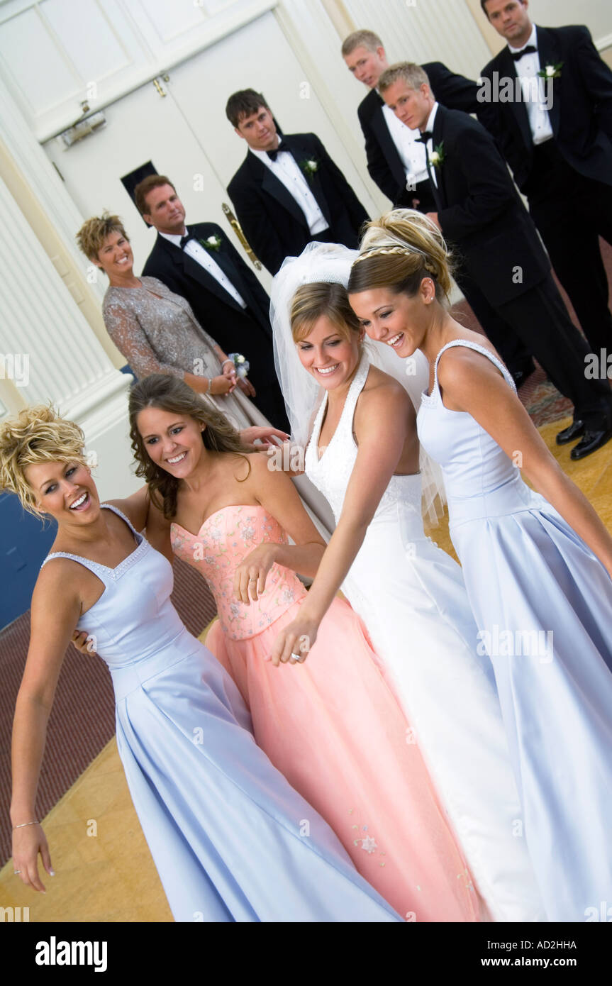 Bridal party dancing Stock Photo