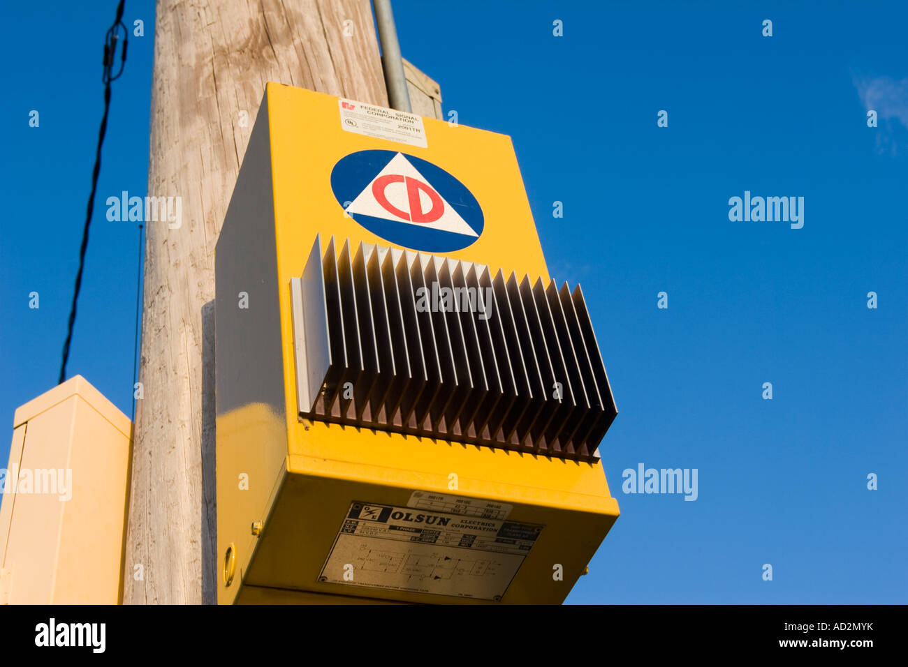 An american Civil Defence siren control box in Kearney, Nebraska, USA. Stock Photo