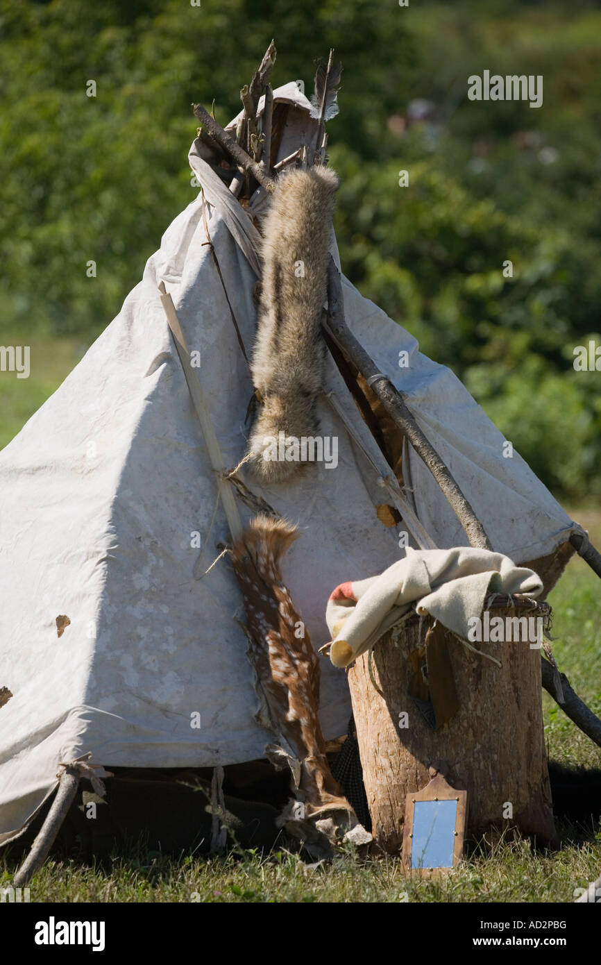 Tent with furs battle reenactment Fort Plain New York Montgomery County Stock Photo