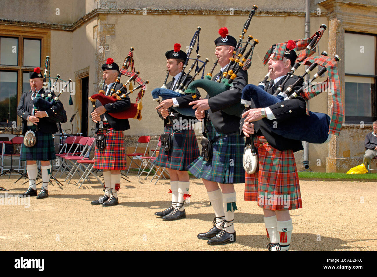 Scottish Bagpipe band at a music festival in the Highlands of Scotland