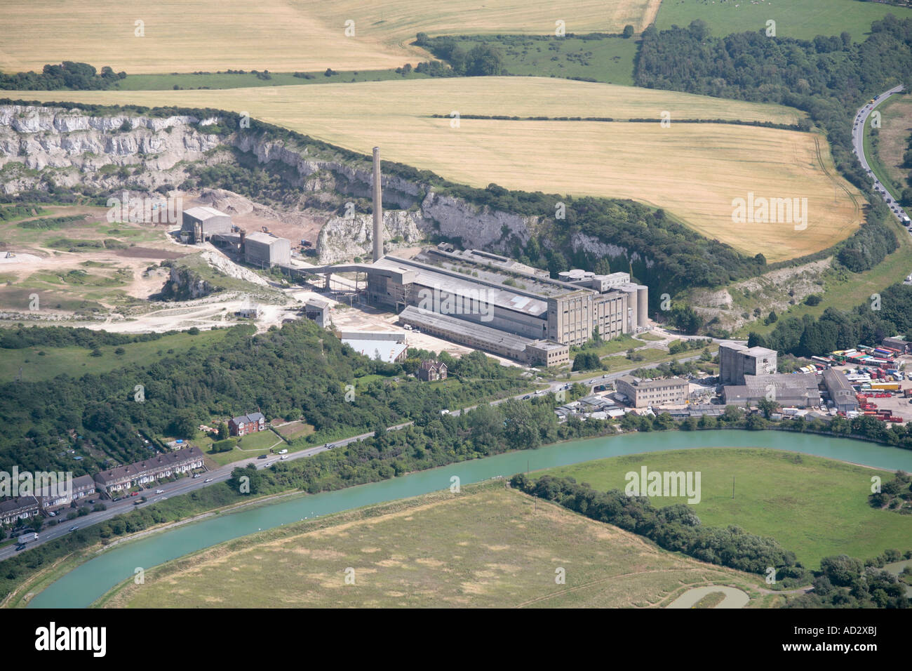 Aerial view of Quarry face and buildings of the now derelict Shoreham