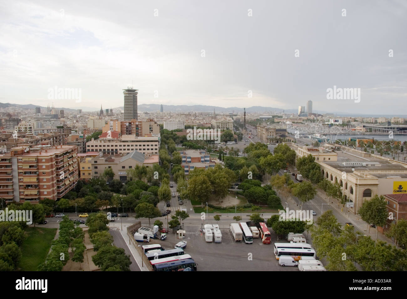 Aerial view of city buildings near harbour Barcelona Spain Stock Photo ...