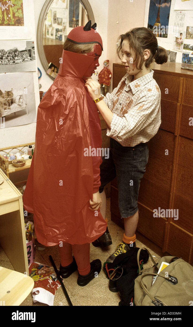 Girls getting dressed up for Halloween Stock Photo Alamy