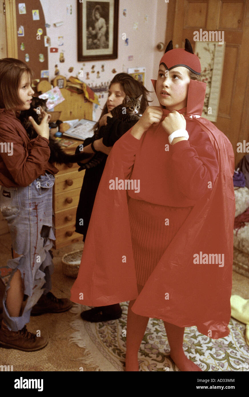 Girls getting dressed up for Halloween Stock Photo Alamy