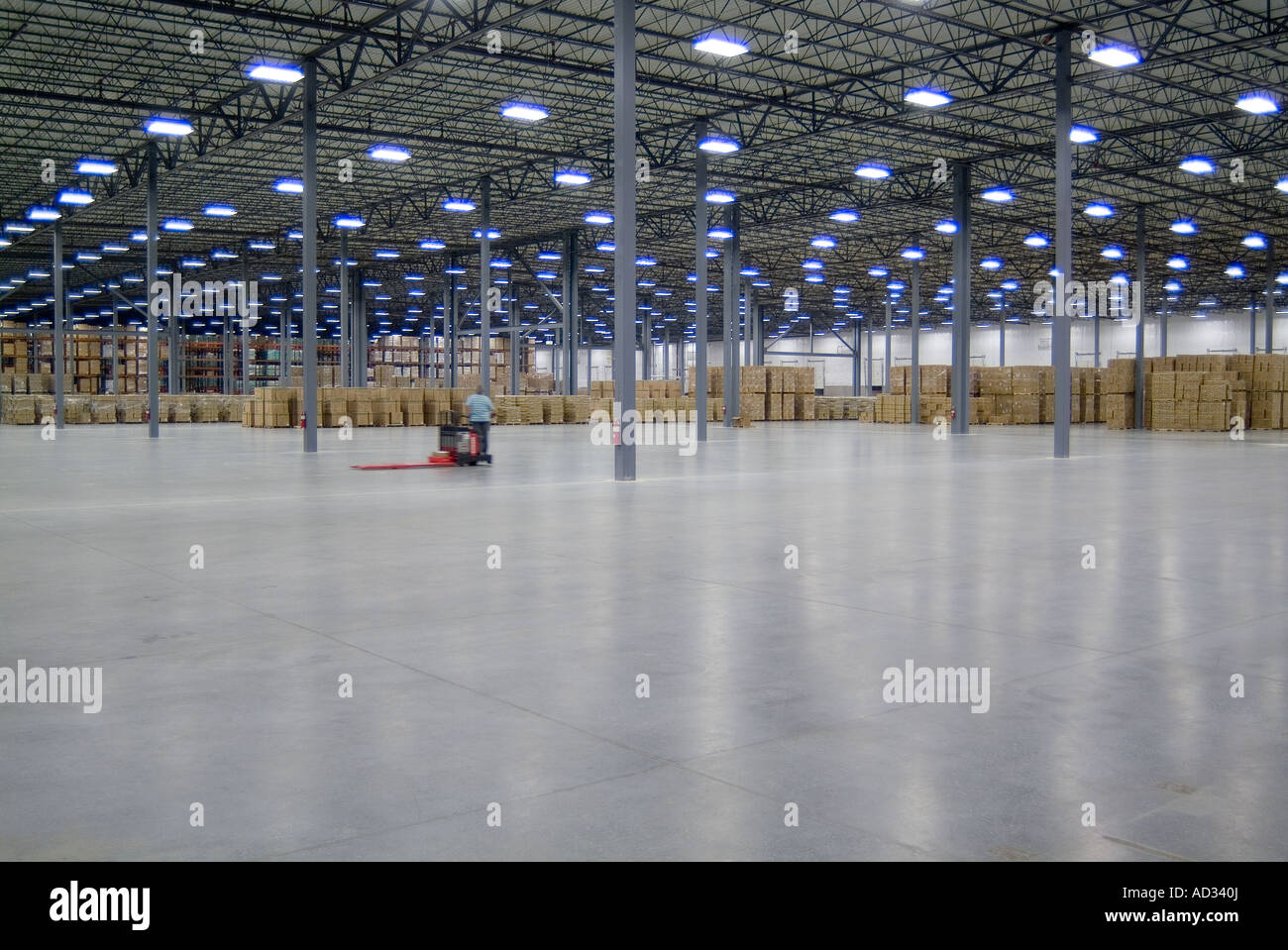 Large Warehouse With Boxes And Forklift, Philadelphia Pennsylvania USA