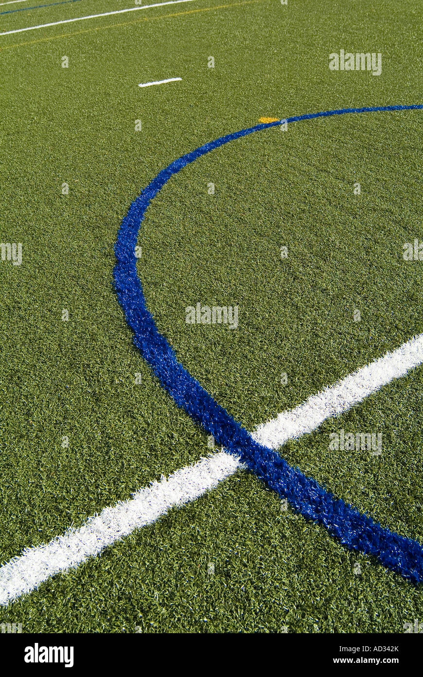 Football Soccer Field Detail Of Lines On Turf Grass, USA Stock Photo