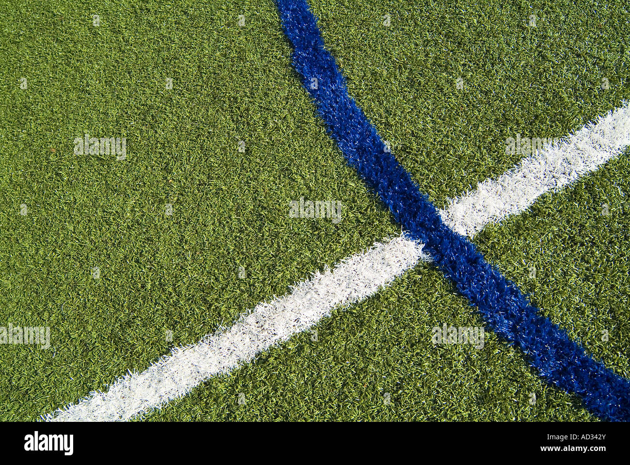 Football Soccer Field Detail Of Lines On Turf Grass, USA Stock Photo
