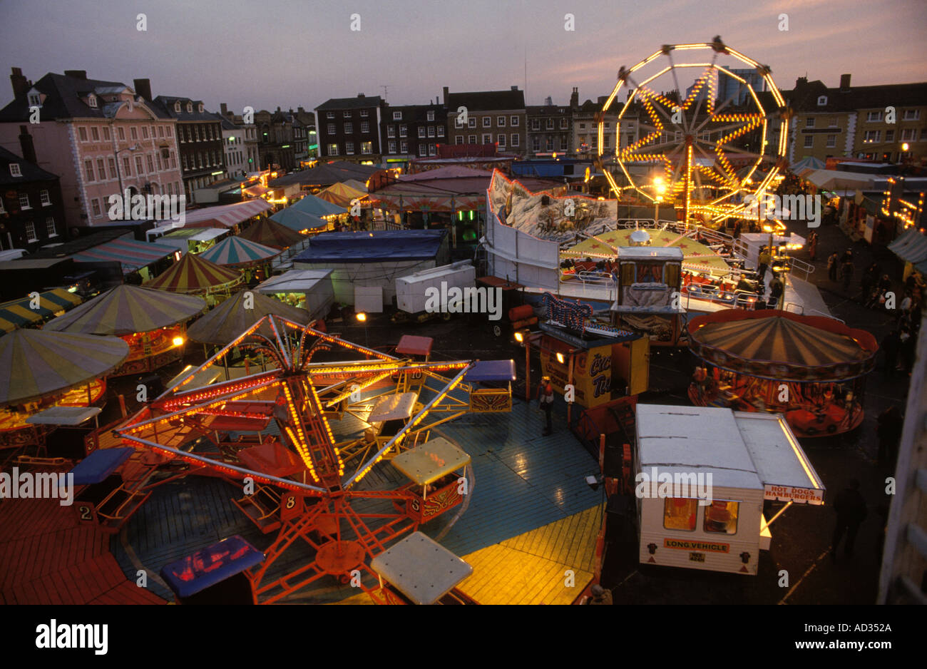 Kings Lynn annual mart and funfair Norfolk England. Lit up at night