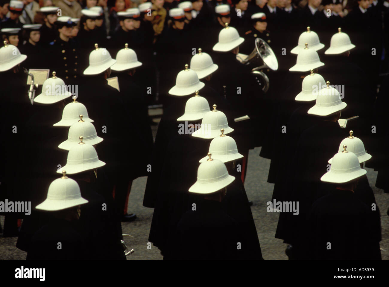 Remembrance Sunday British armed forces band march past at the Cenotaph Whitehall London England 1980S 80S UK HOMER SYKES Stock Photo