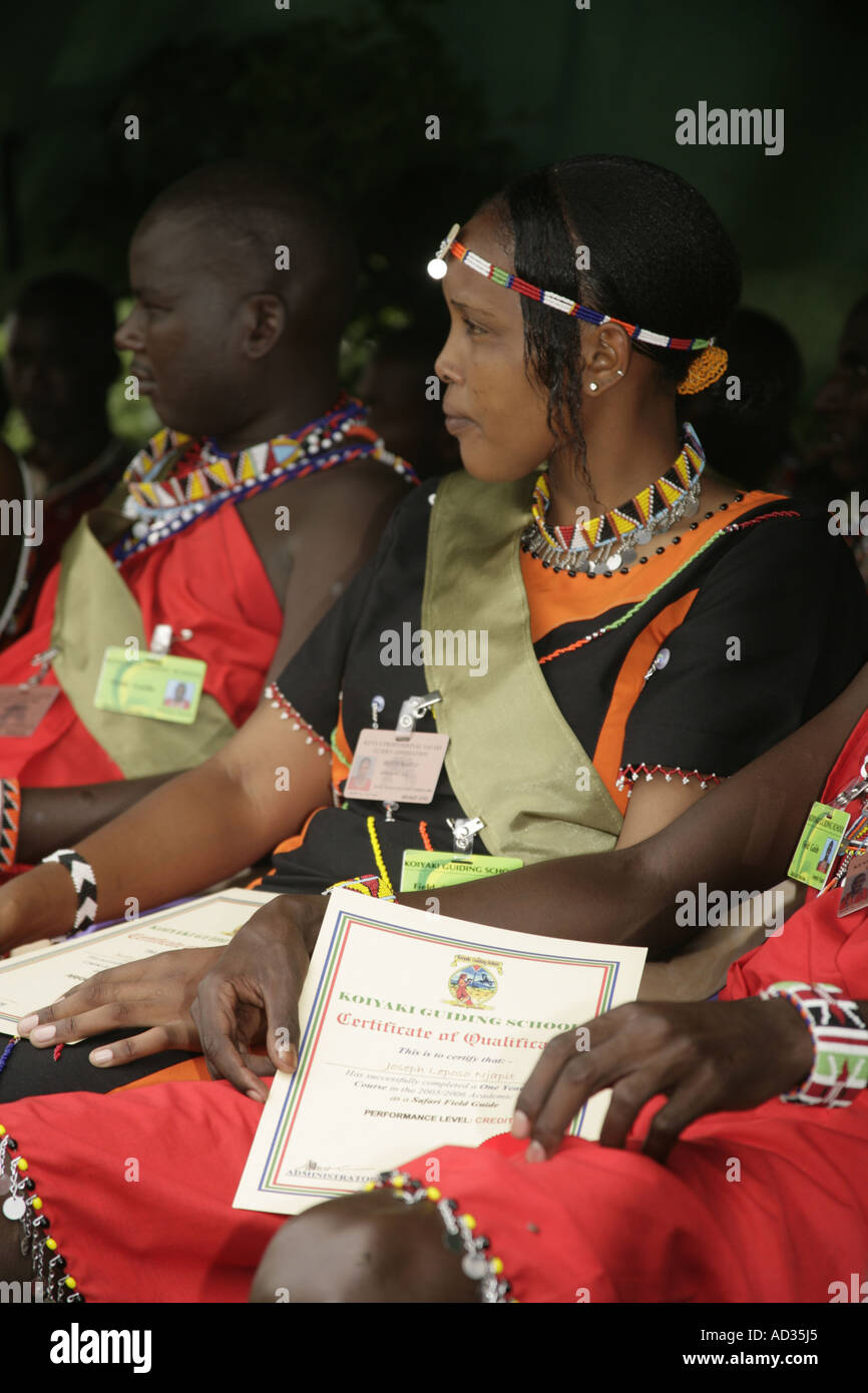 Betty Maitau, one of the first Masai woman safari guides and others at 1st Koiyaki Guiding School graduation, Kenya Stock Photo