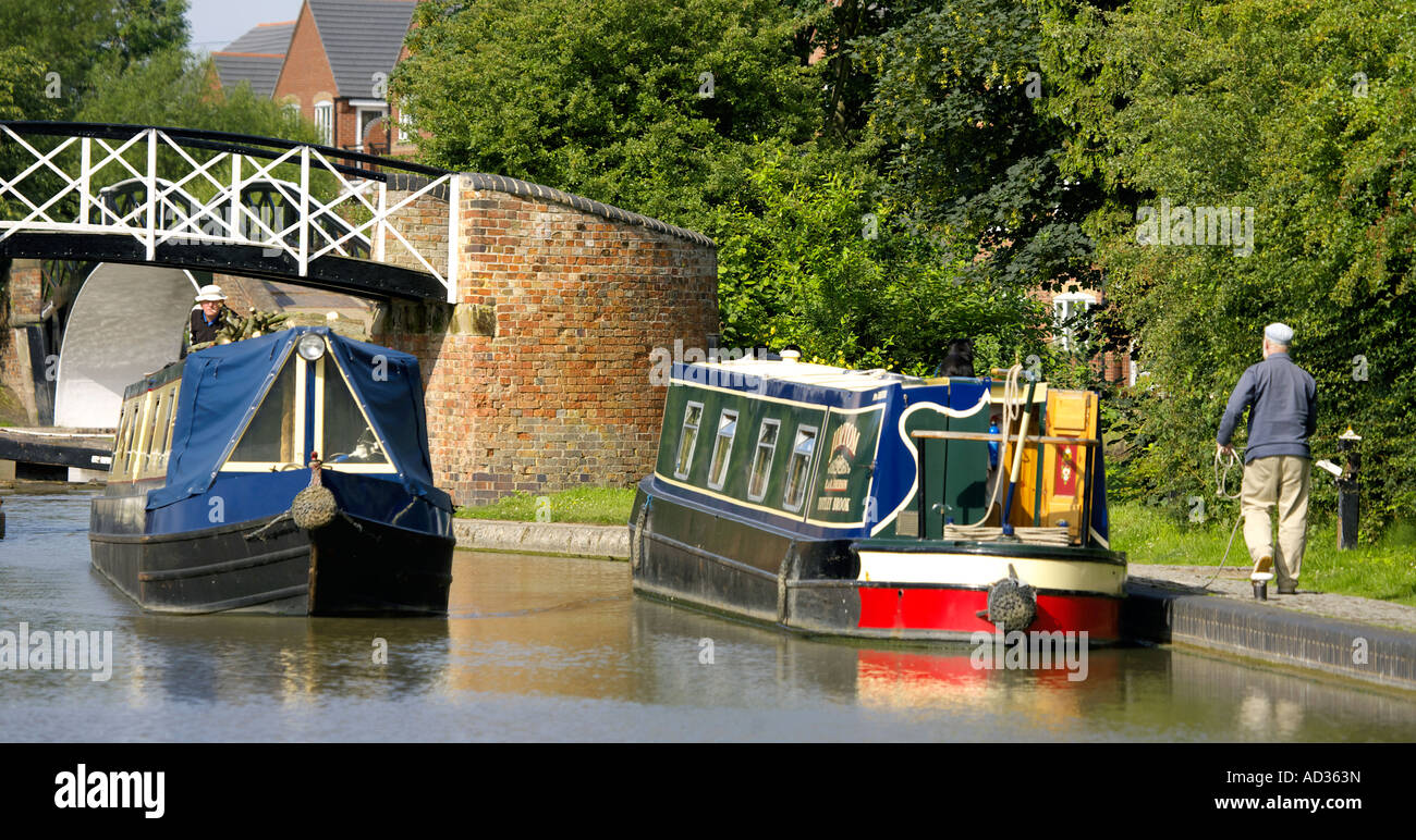 Narrowboat on the North Oxford Canal at Hawkesbury Junction, England, UK Stock Photo
