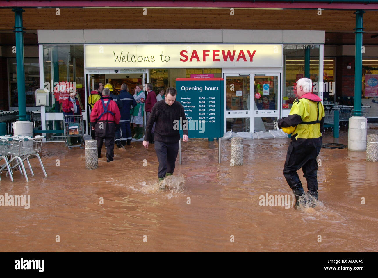 Safeway store flooded after heavy rain at Ross on Wye Herefordshire England UK Stock Photo