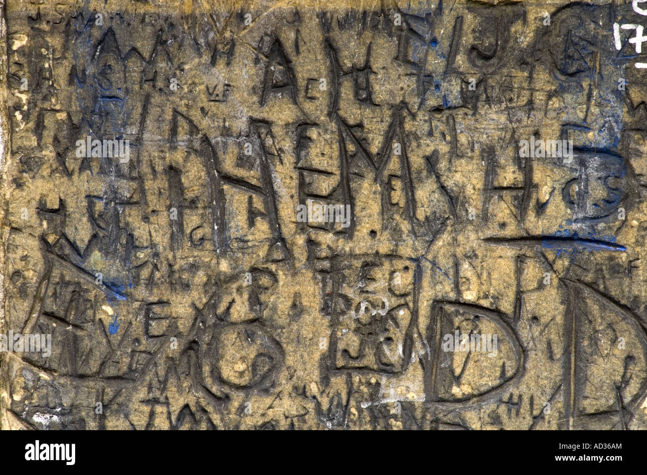 Ancient graffiti from 1744 on the wall of the Clock Tower, St Albans