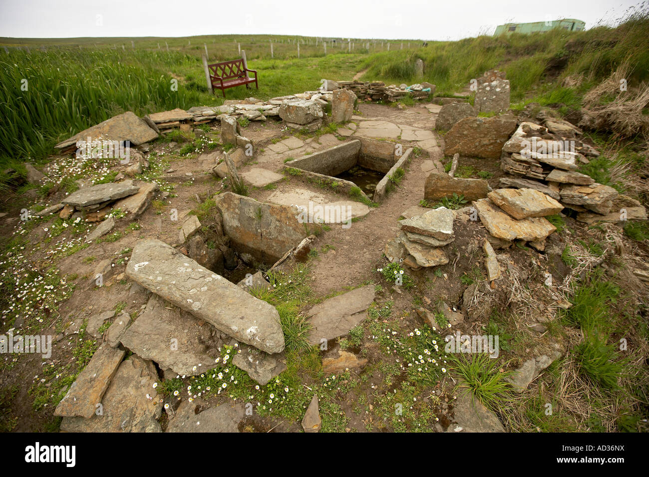 The burnt mound bronze aged house near Liddle South Ronaldsay orkney