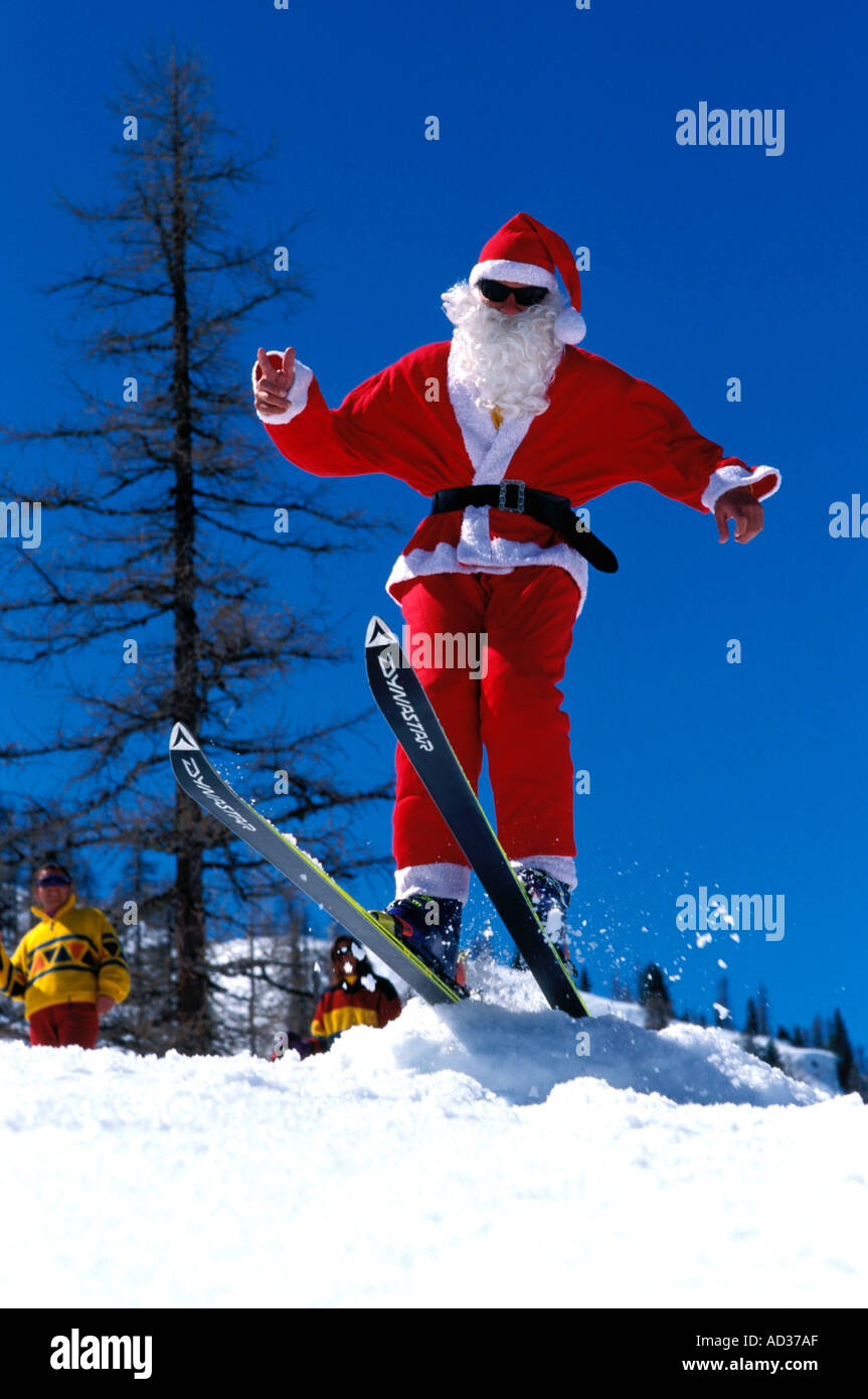 Father Christmas on skis Stock Photo Alamy