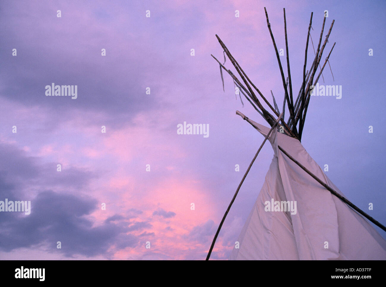 The top of an indian tepee at sunset. Stock Photo