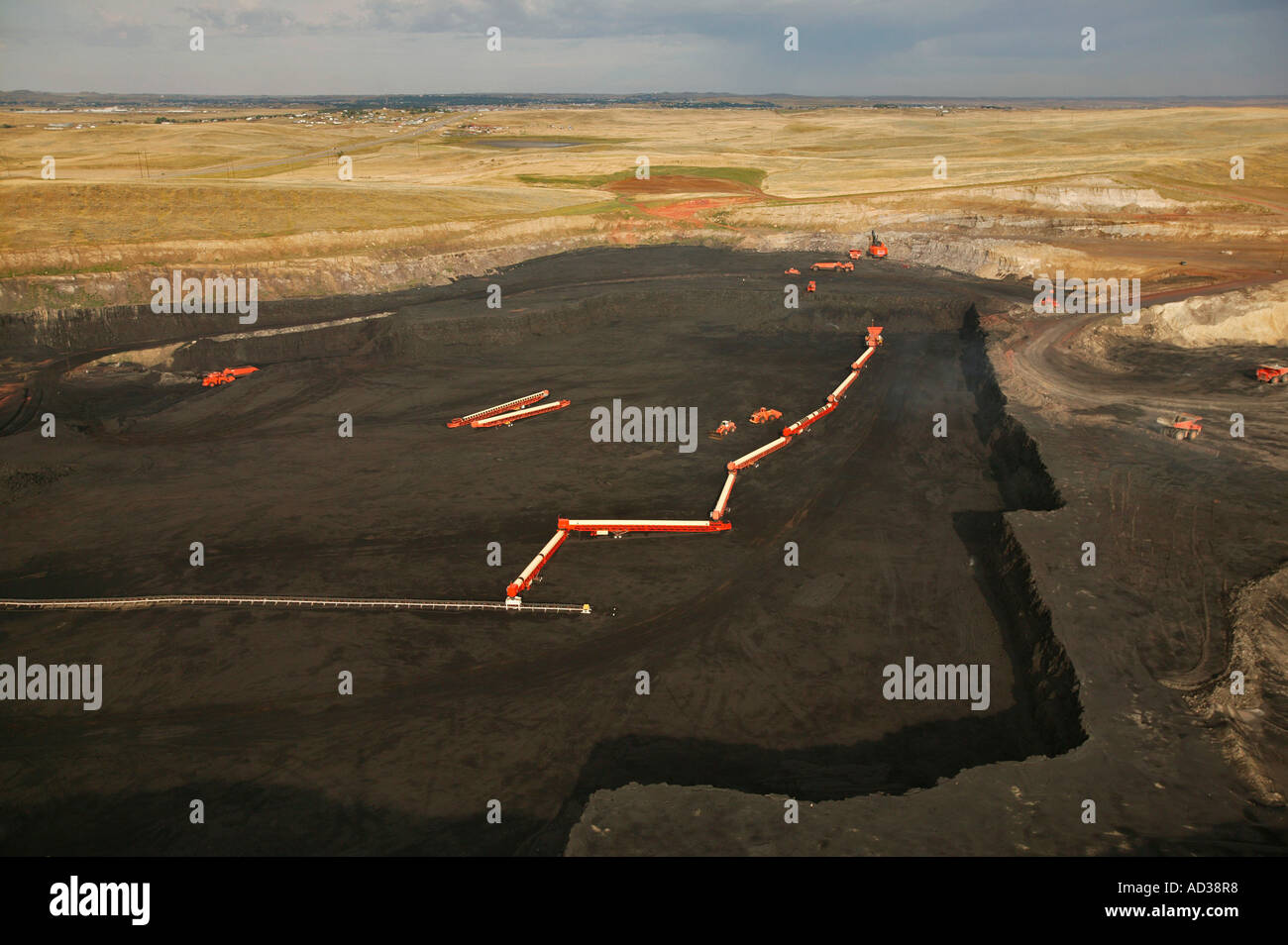 Aerial view of an open pit coal mine outside of Gillette, Wyoming, USA