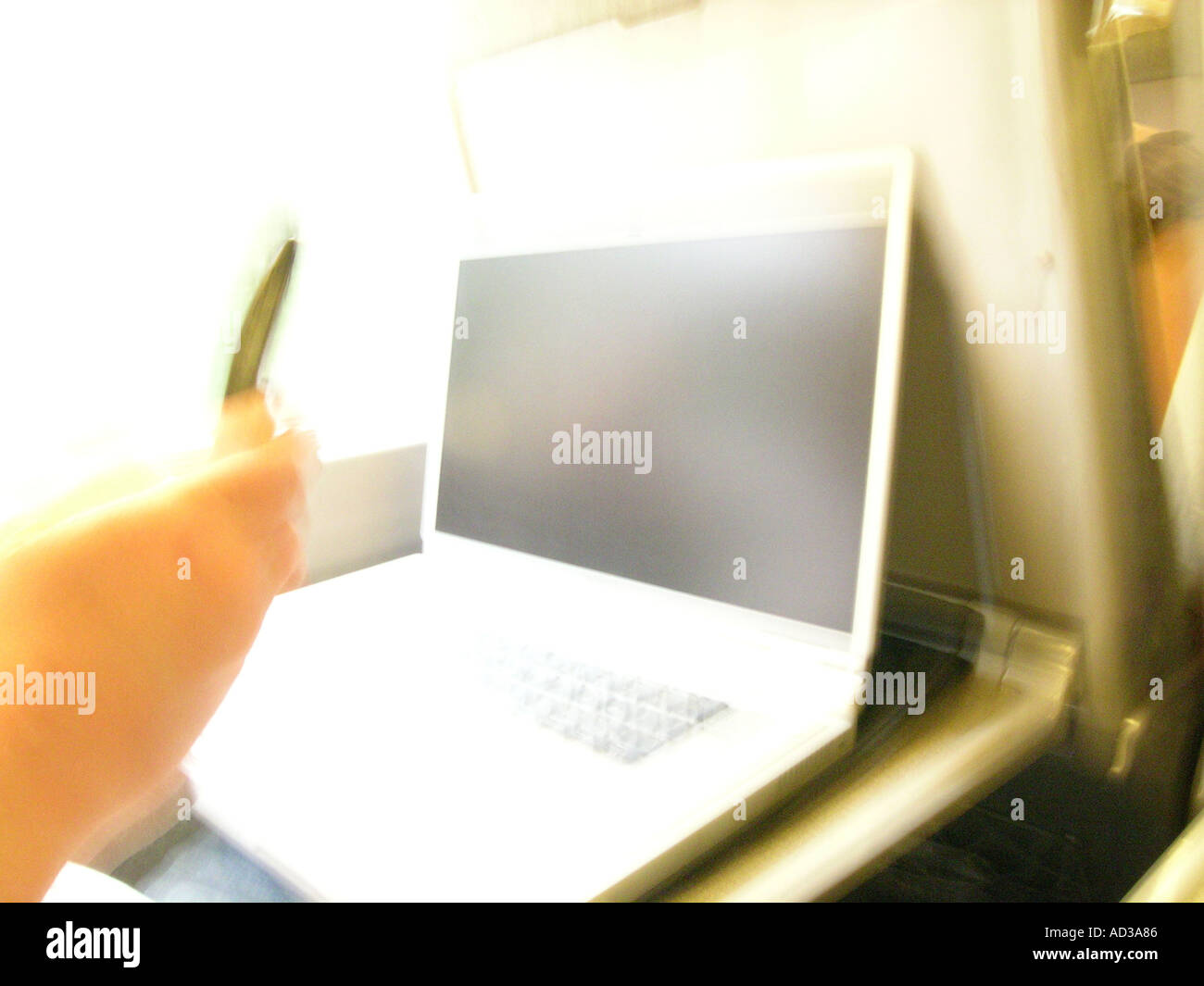 laptop on table, Eurostar train Stock Photo