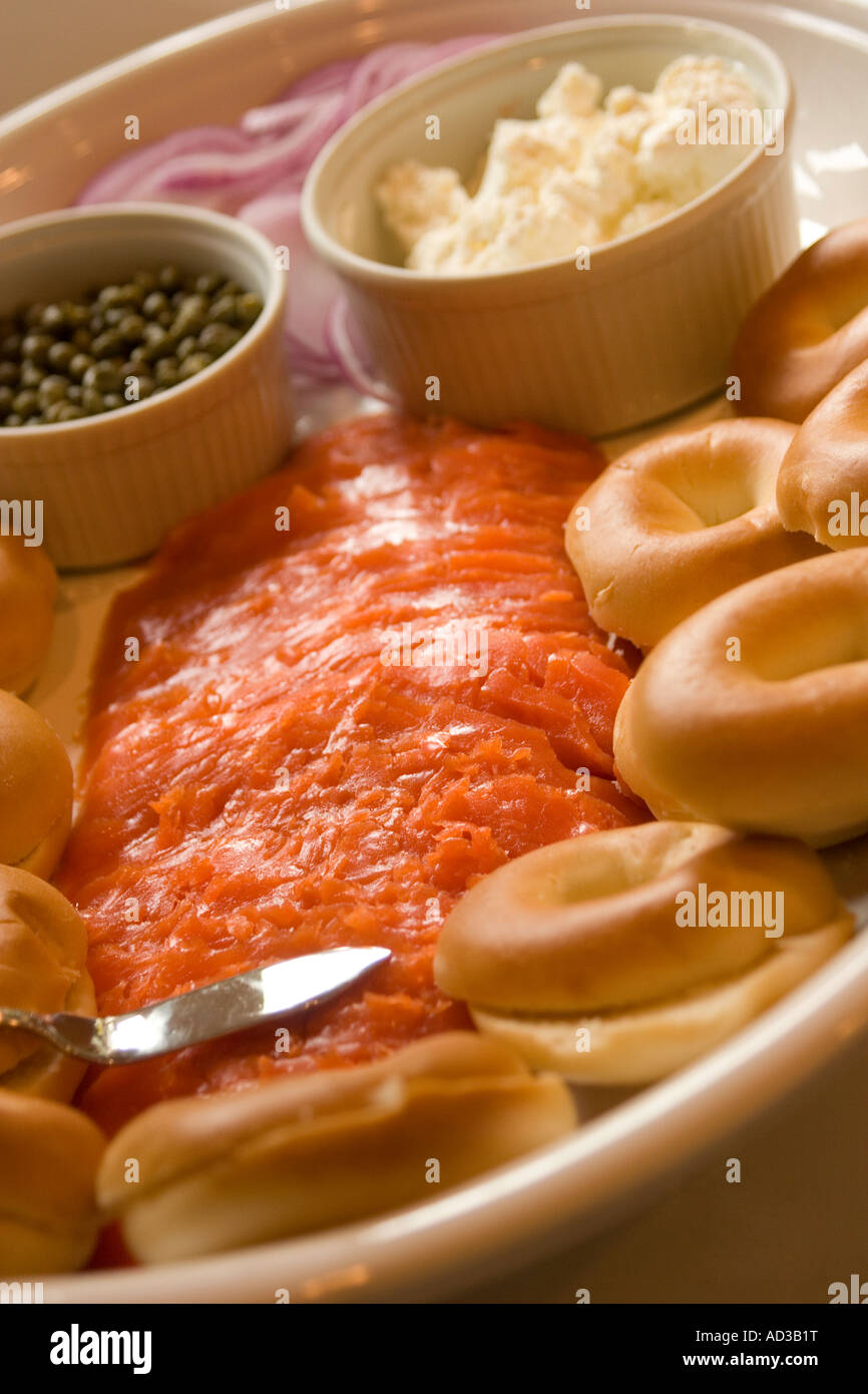 Brunch lox and bagels with condiments Stock Photo Alamy
