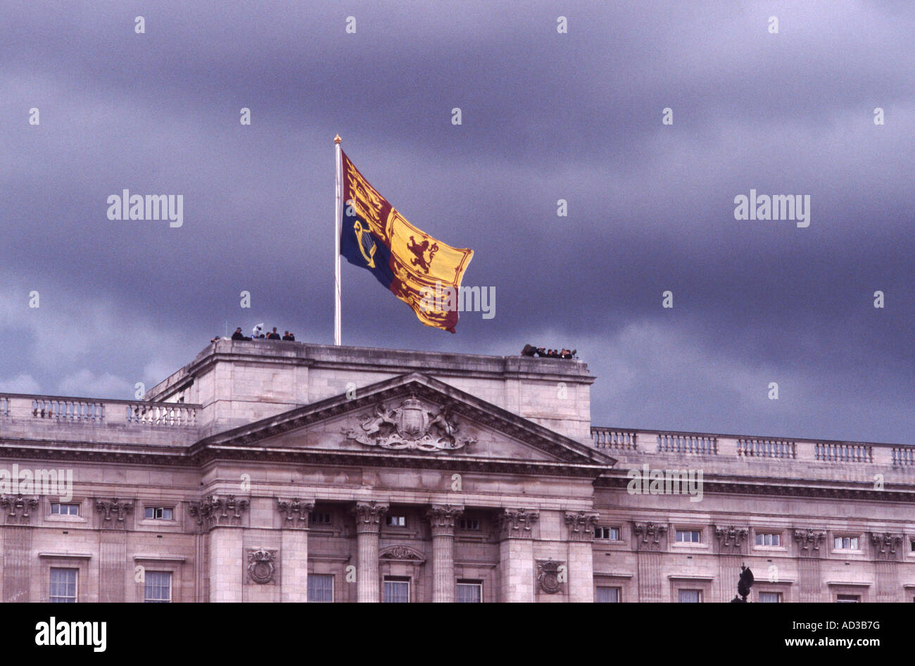 Giant royal standard flying above Buckingham Palace, London Stock Photo