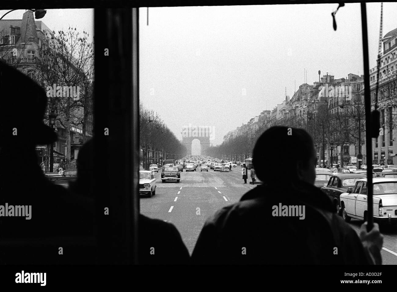 Vintage 1964 France Paris Champs Elysees from open backed bus Stock Photo