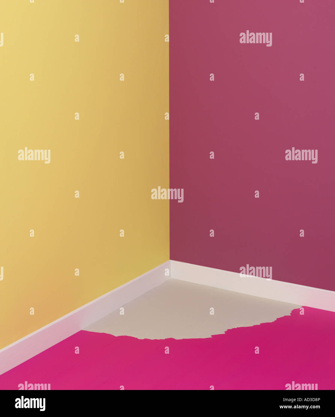 CORNER OF ROOM WITH PARTLY PAINTED FLOOR Stock Photo