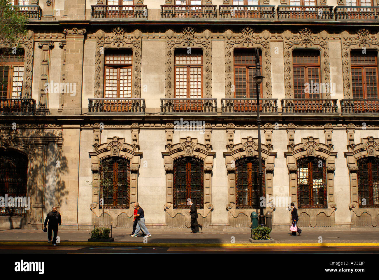 Spanish colonial building facade in the Centro Historico or Historic Center, Mexico City Stock Photo