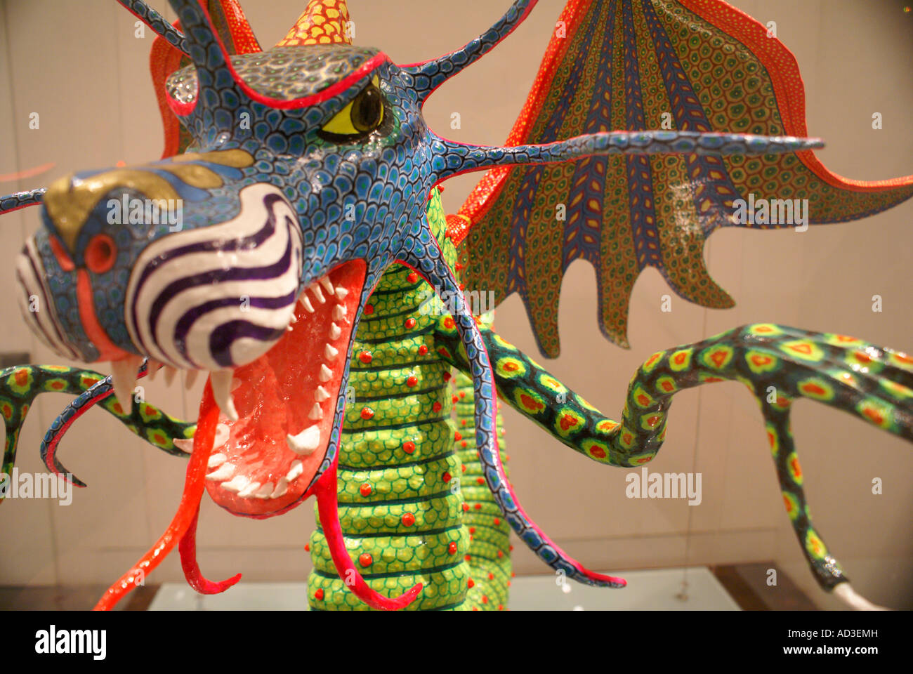 Papier mache dragon alebrije sculpture in the Museum of Popular Art, Mexico City. Stock Photo