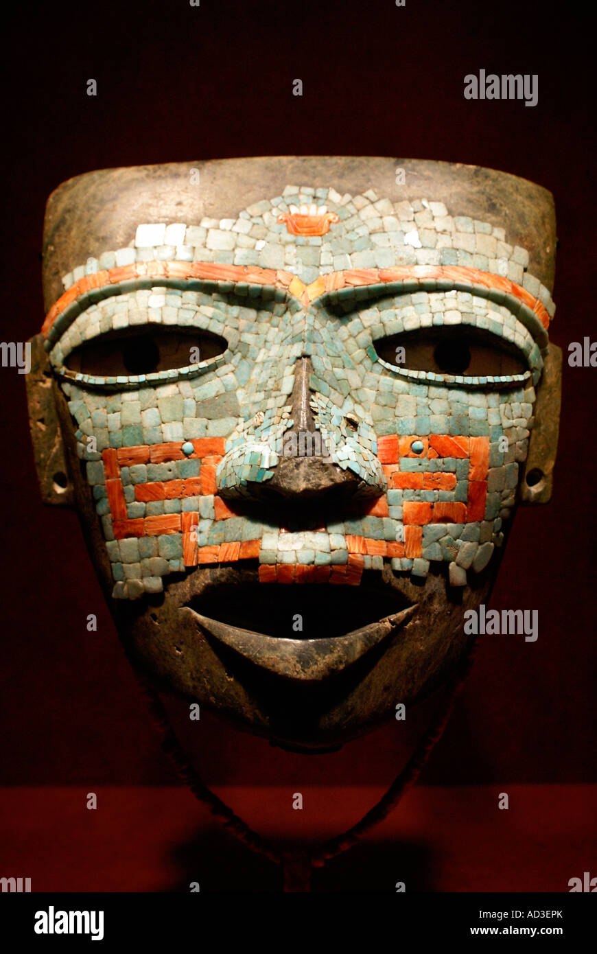 Mosaic funerary mask or Mascara de Malinaltepec in the National Museum of Anthropology, Chapultepec Park, Mexico City Stock Photo