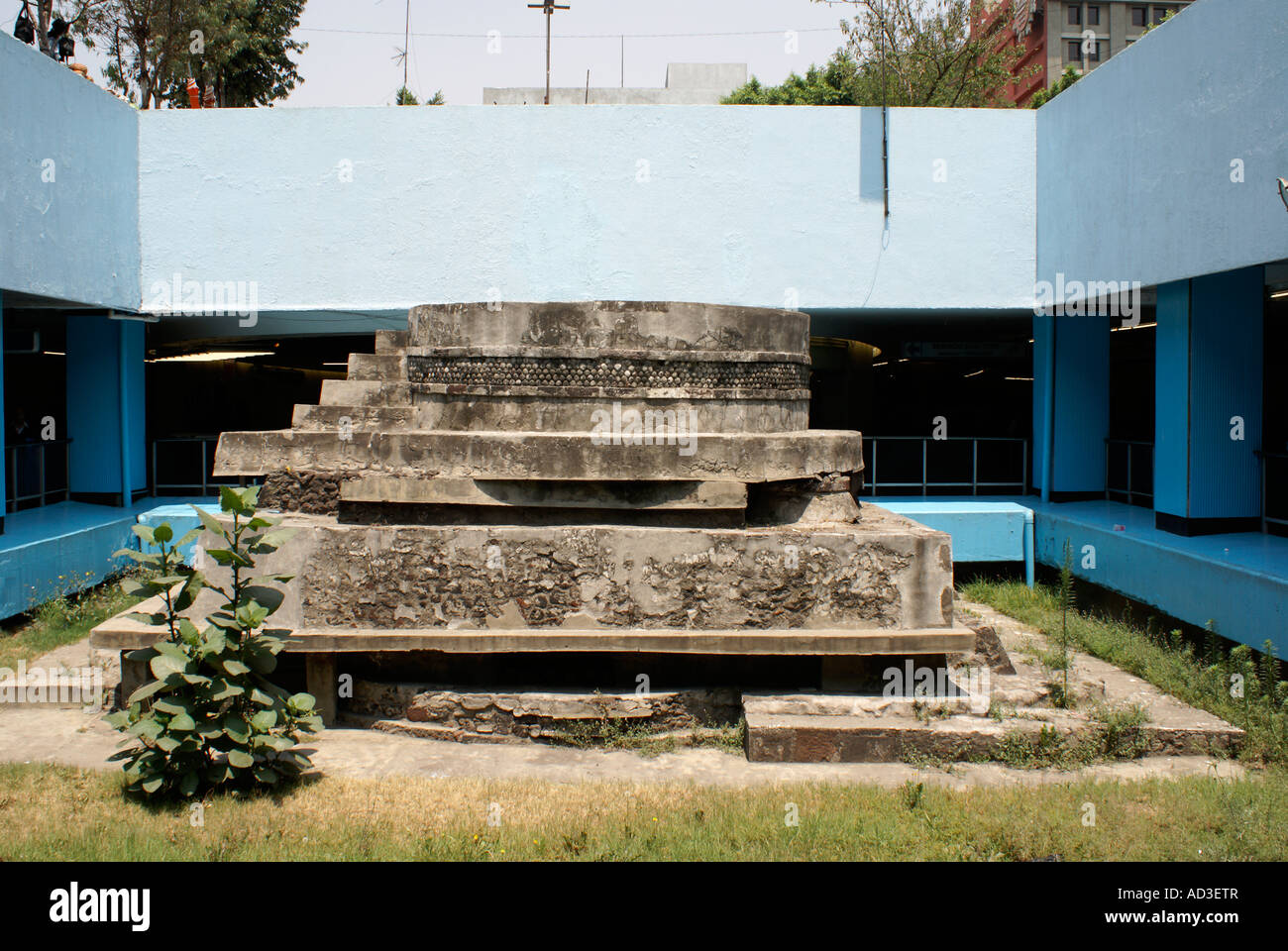 Aztec ruins at the Pino Suarez metro subway station Mexico City Stock Photo