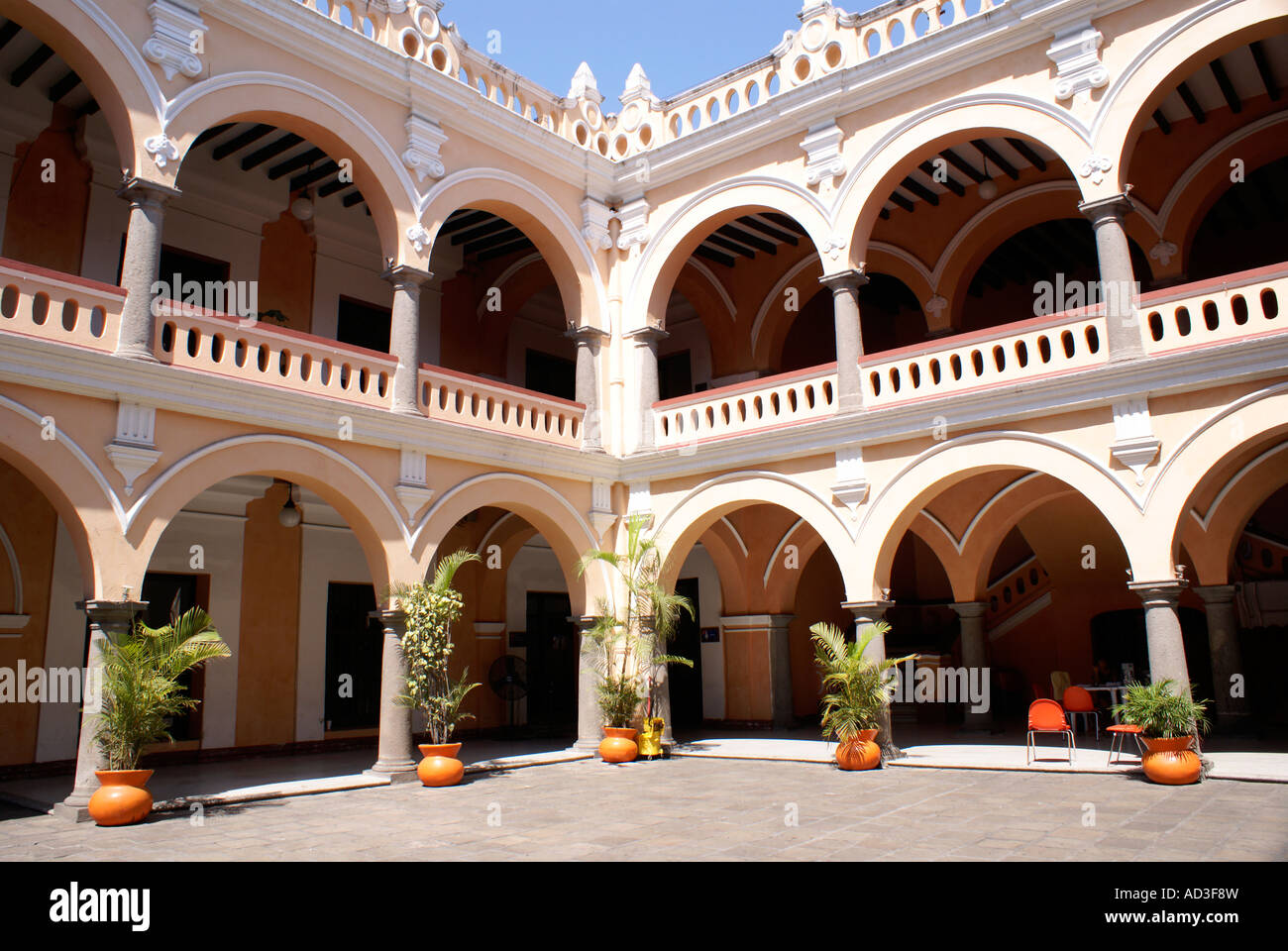 Arcades in the courtyard of Museo de la Ciudad de Veracruz or Veracruz City Museum, Veracruz, Mexico Stock Photo
