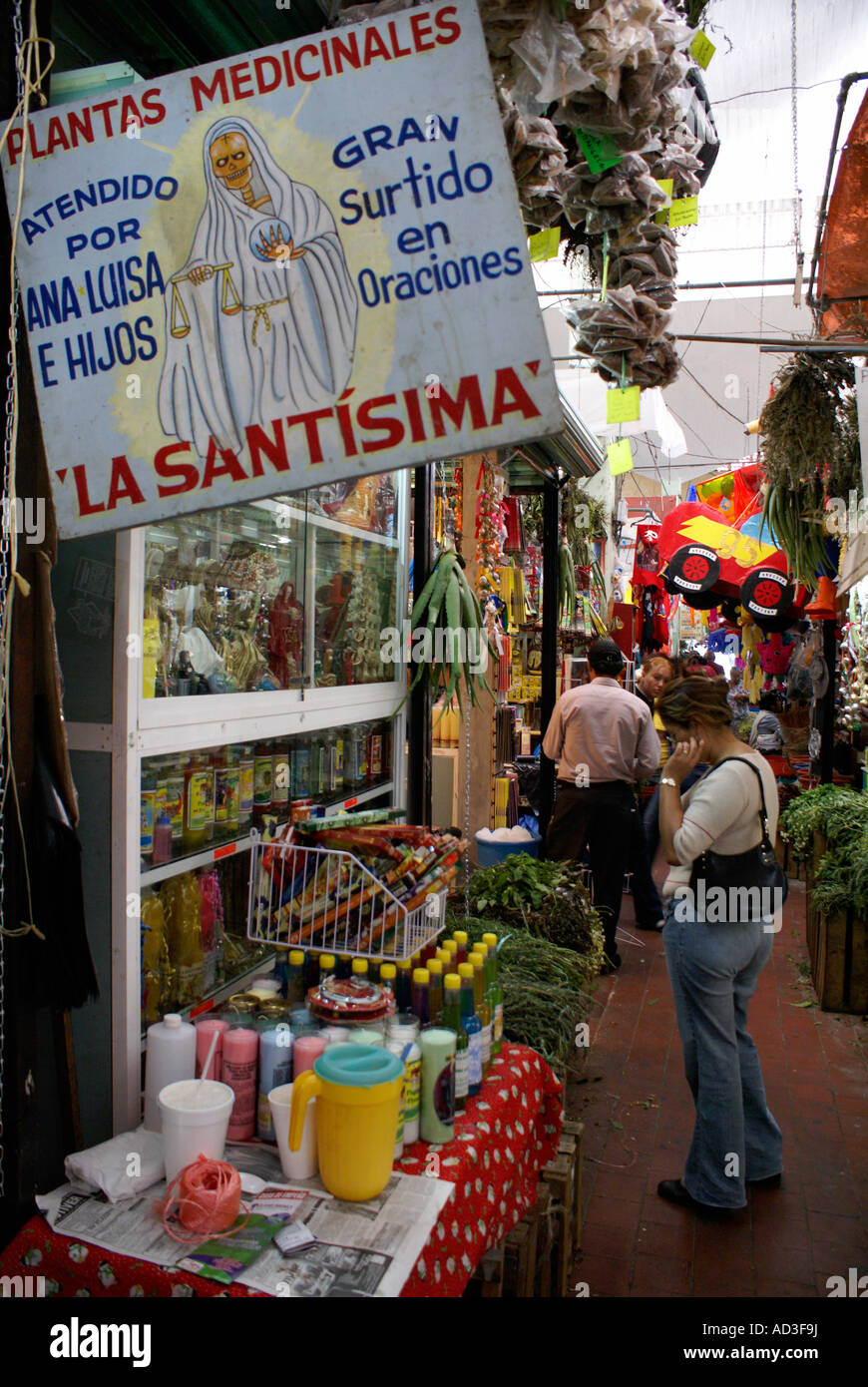 Woman shopping for medicinal plants in the market, city of Veracruz Mexico Stock Photo