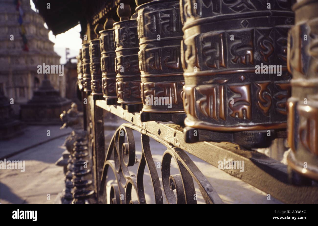 Prayer wheels at Kathmandu Monkey Temple close up nepal Stock Photo - Alamy