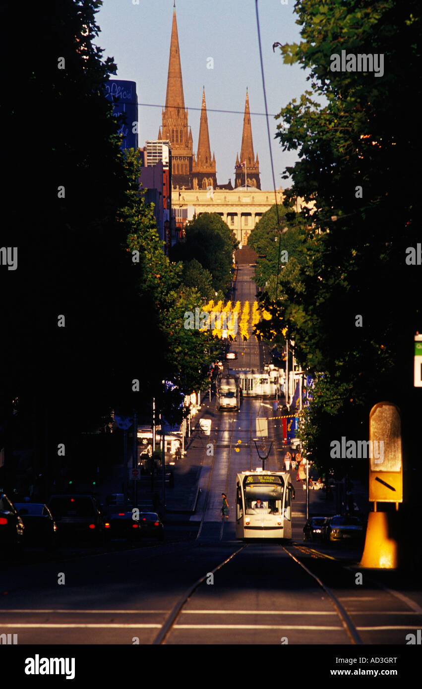 bourke street with st patricks cathedral, melbourne, victoria, australia Stock Photo