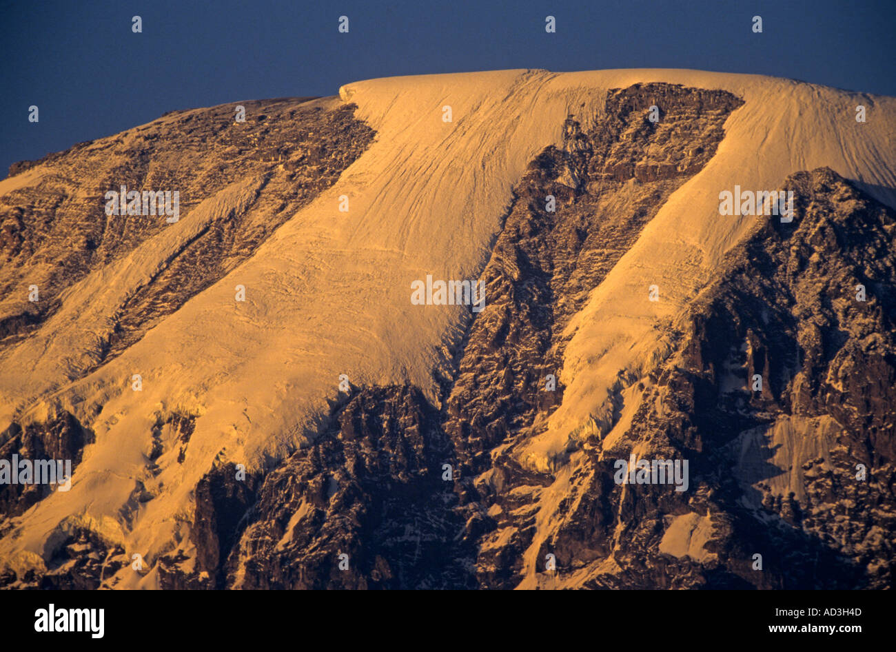 Kilimanjaro 5895m, Southern Ice field and Decken glacier right at sunset view from Moshi Tanzania Stock Photo