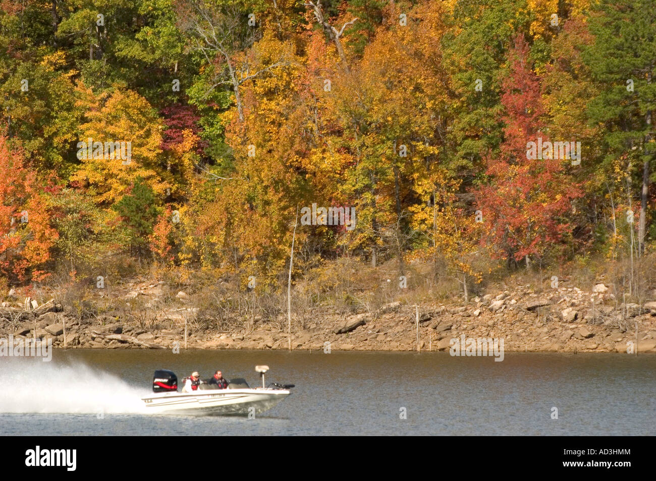 The October autumn colors of Greers Ferry Lake in the Ozark Mountains of Arkansas Stock Photo