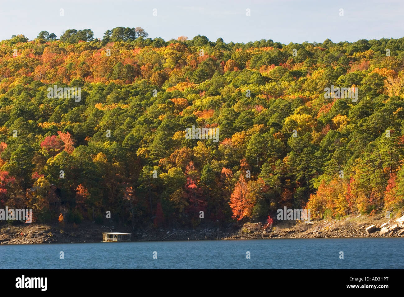 The October autumn colors of Greers Ferry Lake in the Ozark Mountains of Arkansas Stock Photo