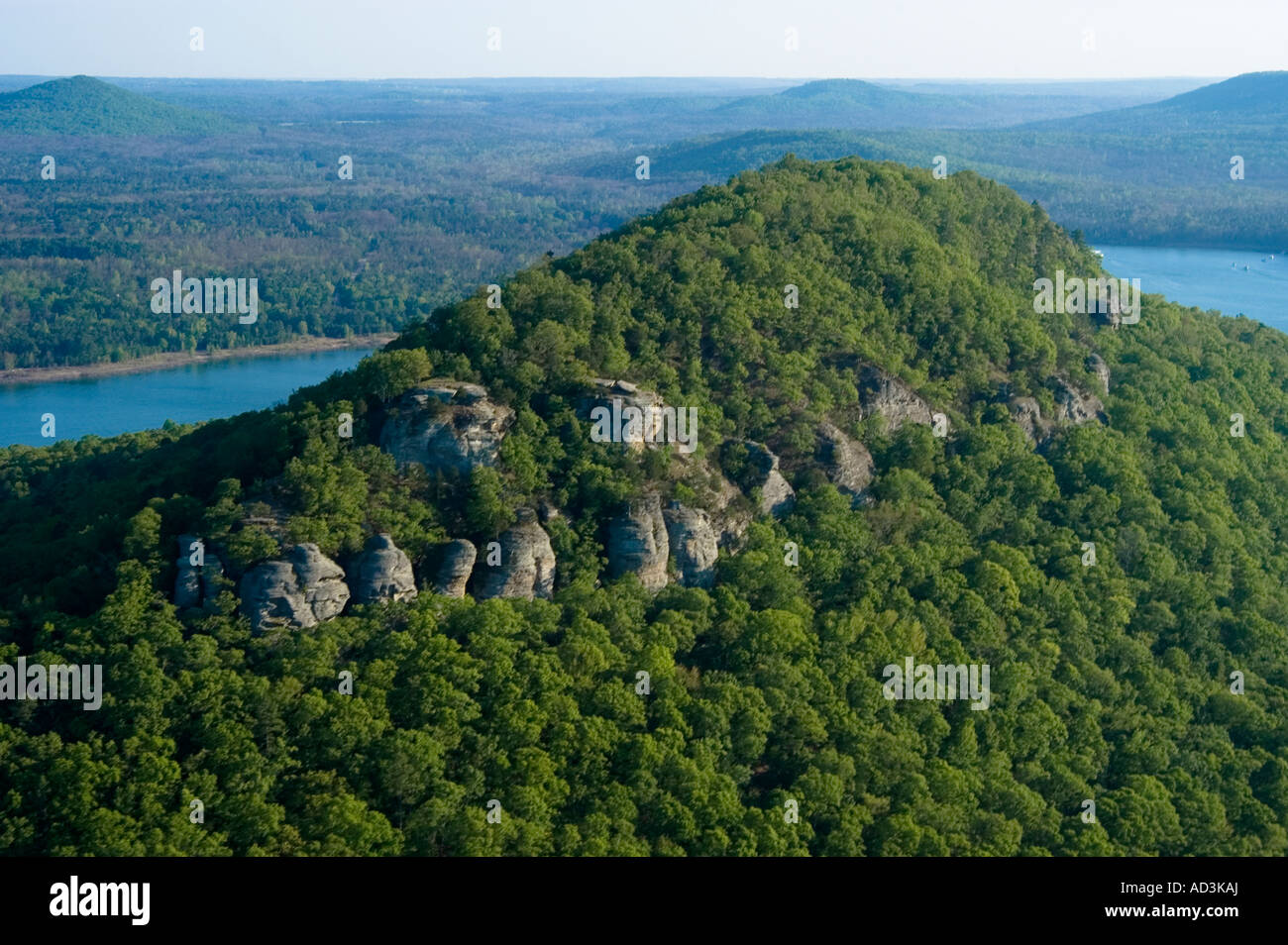 Aerial view of Sugarloaf Mountain on Greers Ferry Lake in the Ozarks of Arkansas USA Stock Photo
