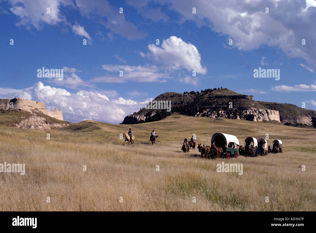 "OREGON TRAIL WAGON TRAIN" OUT OF BAYARD, NEBRASKA, PASSES MANY