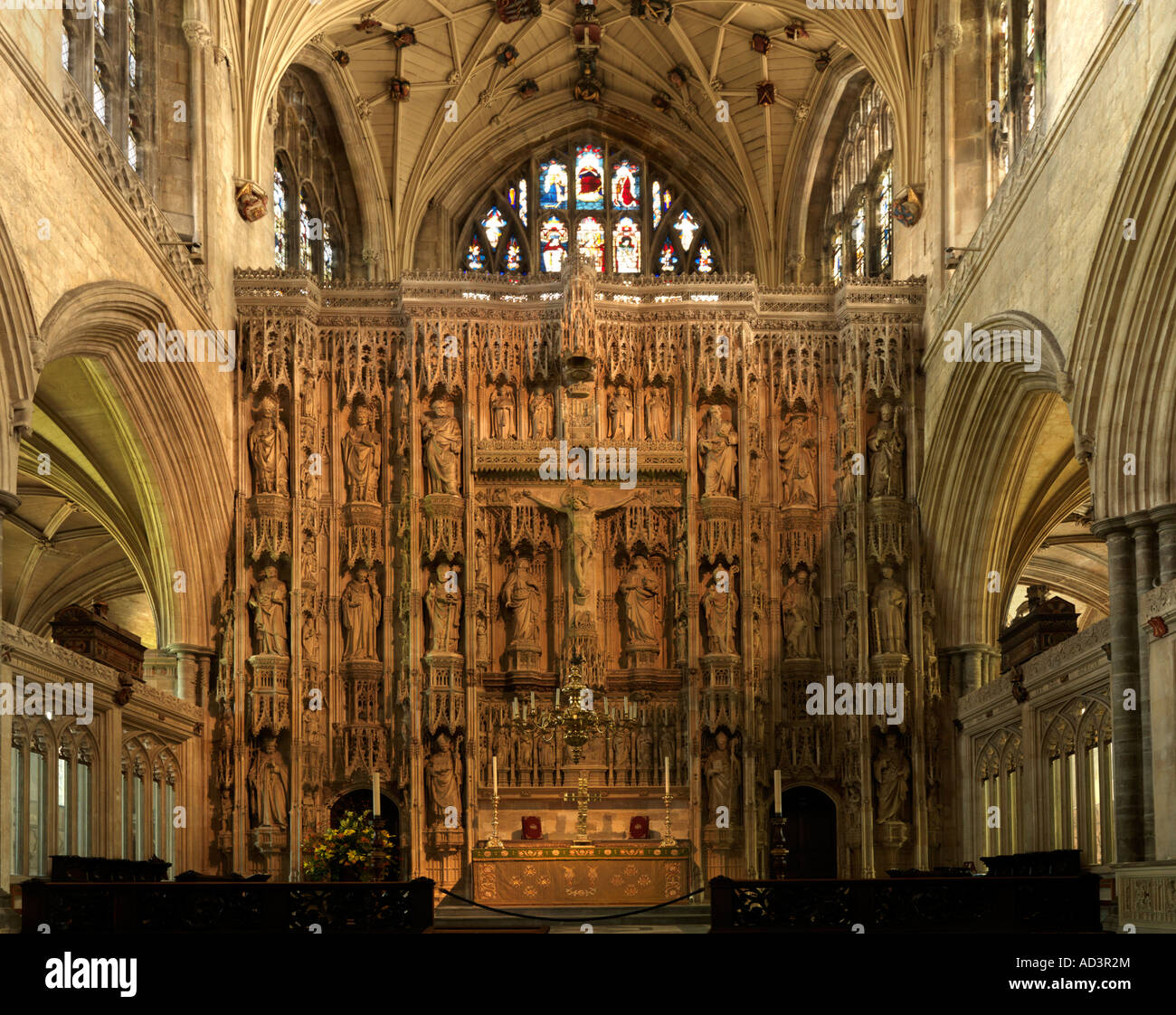 Winchester Hampshire Winchester Cathedral The Reredos and High Altar and Mortuary Chests Stock Photo