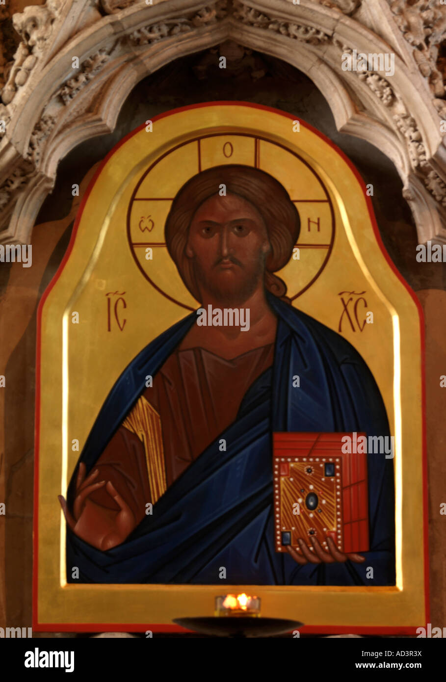 Winchester Hampshire Winchester Cathedral Icon Christ Pantocrator - Ruler of All - by Sergei Fyodorof Russian Iconographer Stock Photo