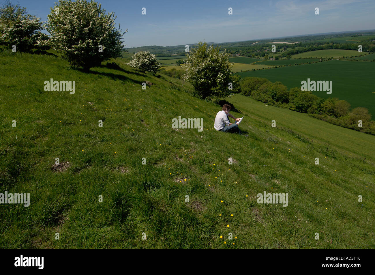 The view from the famous rabbit warren site Watership Down in Hampshire Stock Photo