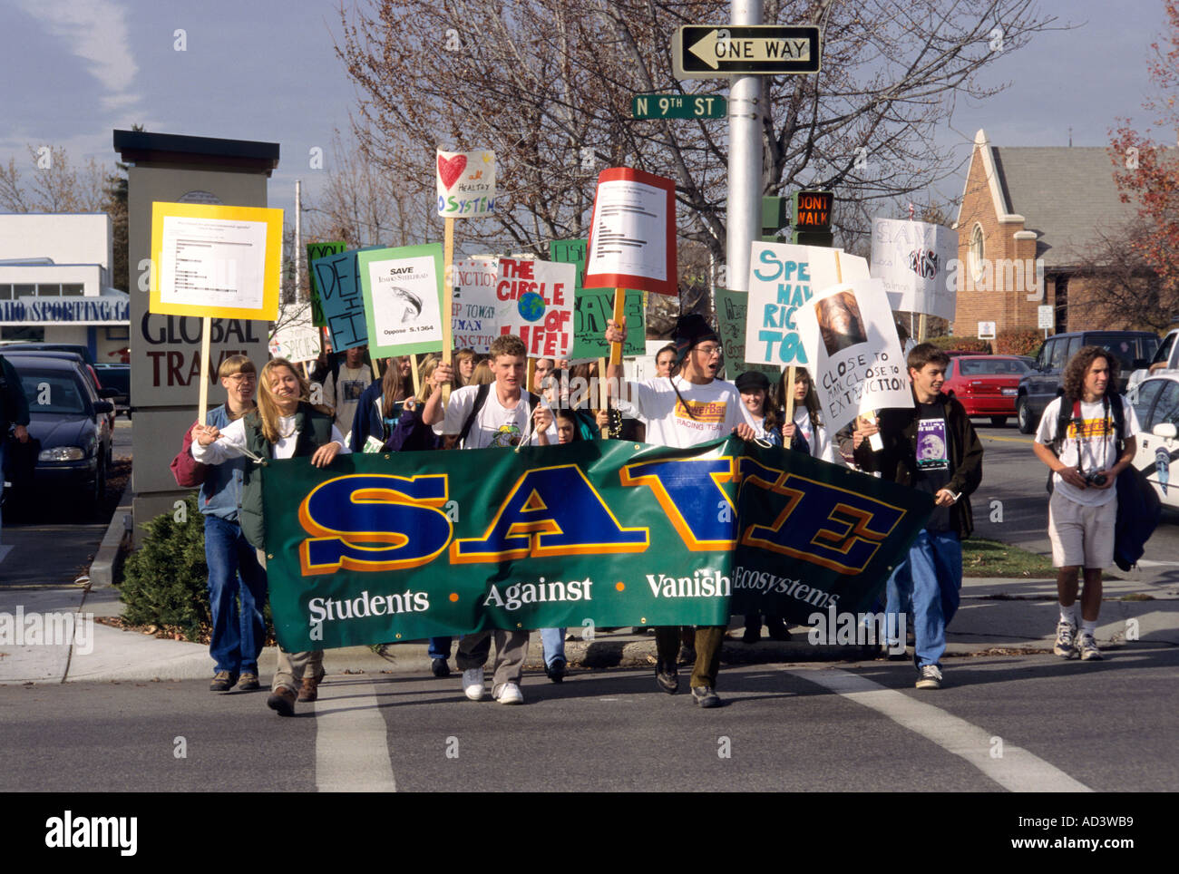 Students stage a demonstration Against Vanishing Ecosystems  Stock Photo