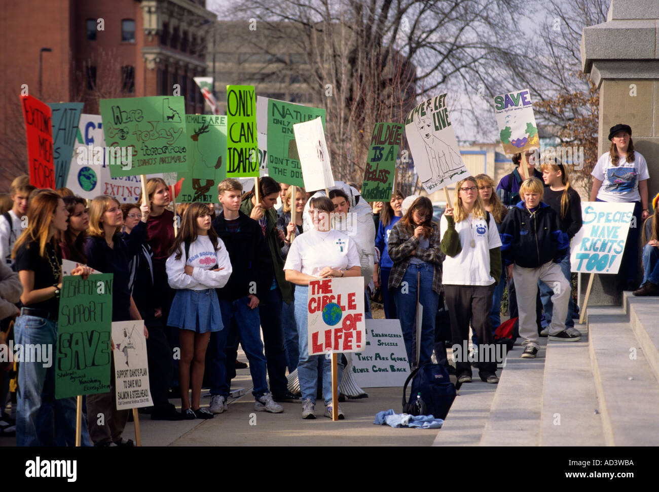 Students stage a demonstration Against Vanishing Ecosystems  Stock Photo