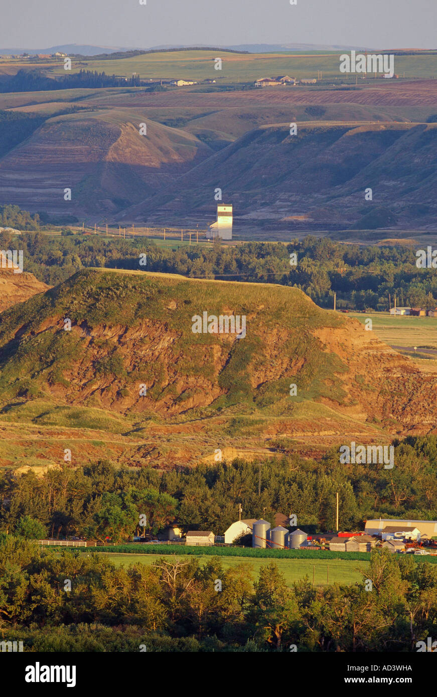 Meeting of Canadian prairies and badlands near Drumheller Alberta Canada Stock Photo