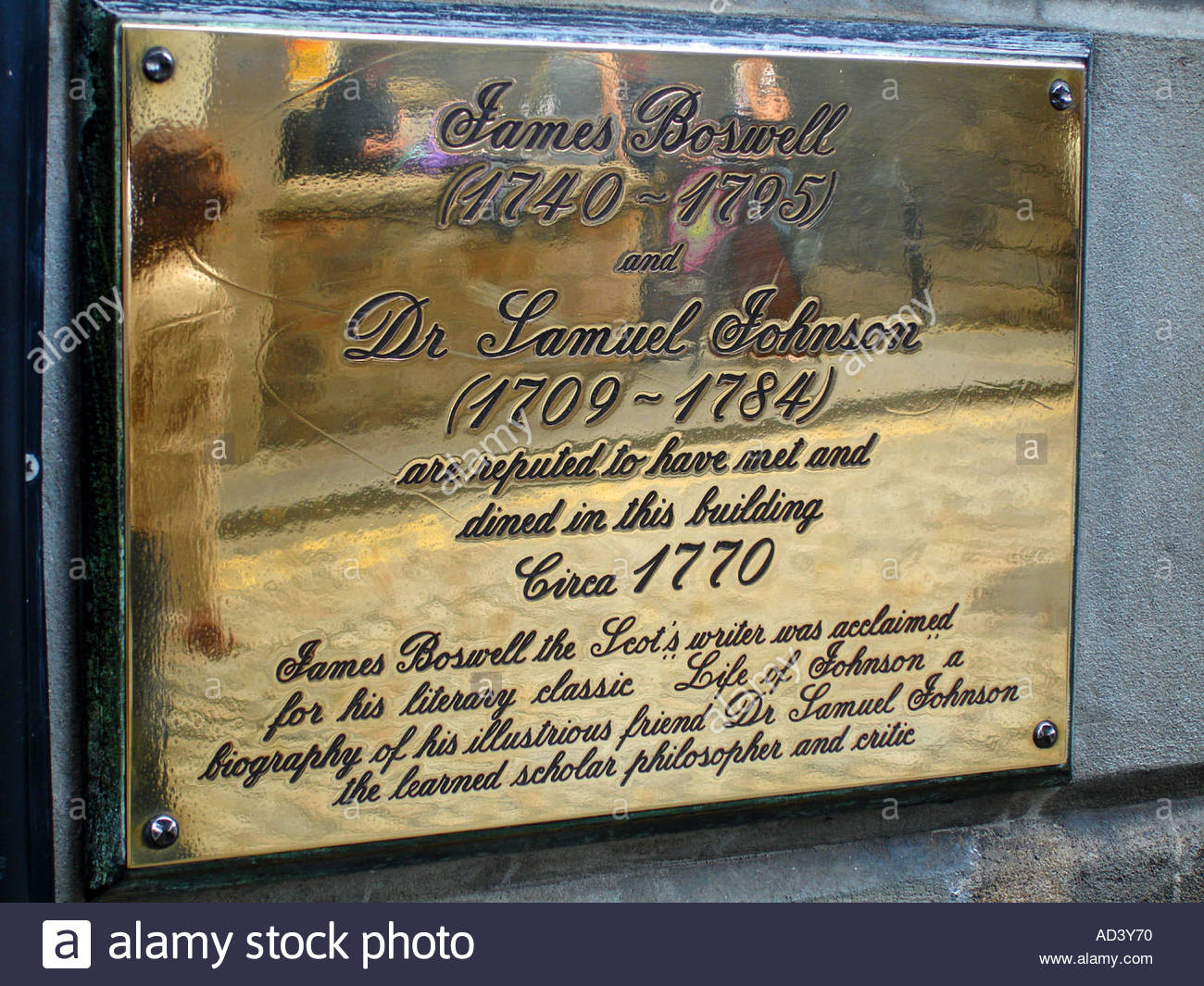 A plaque commemorating the meeting of James Boswell and Dr Samuel