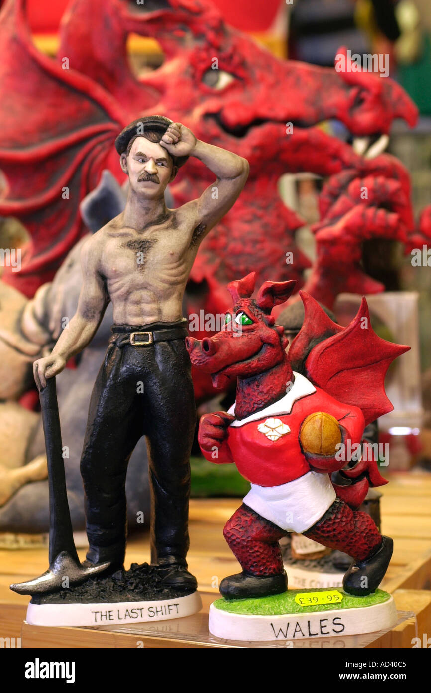 Display of Welsh pottery souvenirs at The Grogg Shop Pontypridd Wales