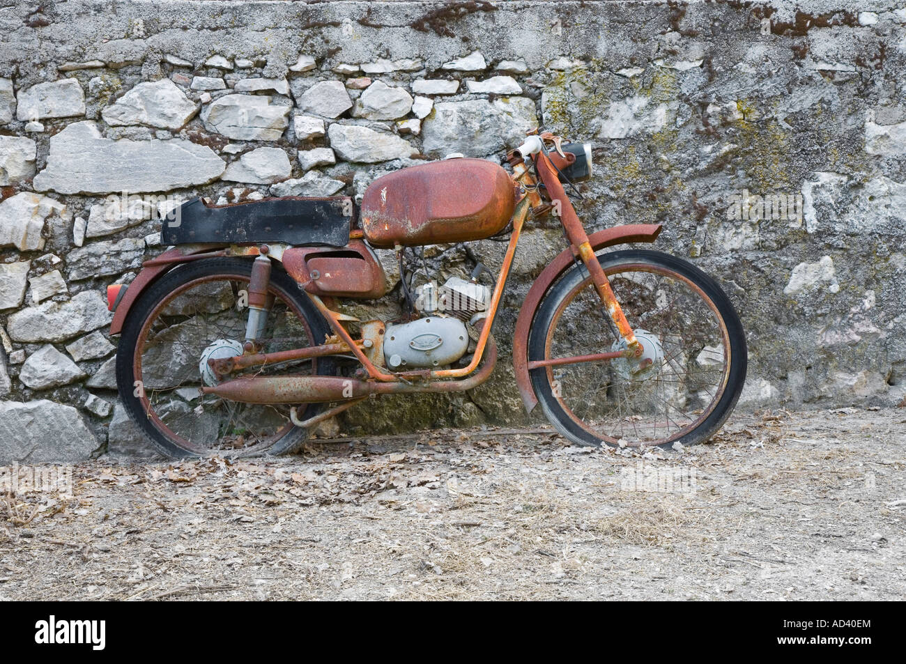 Malanca Motori Morini Franco motorbike leaning against farmyard wall in  Umbria Italy, Europe, EU Stock Photo - Alamy
