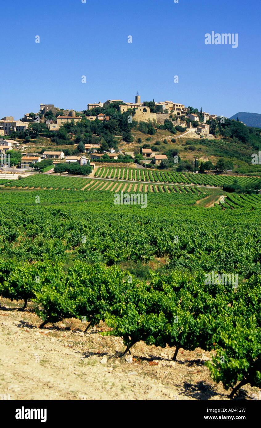 Village of Faucon with vineyards, Cotes du Rhone, France Stock Photo